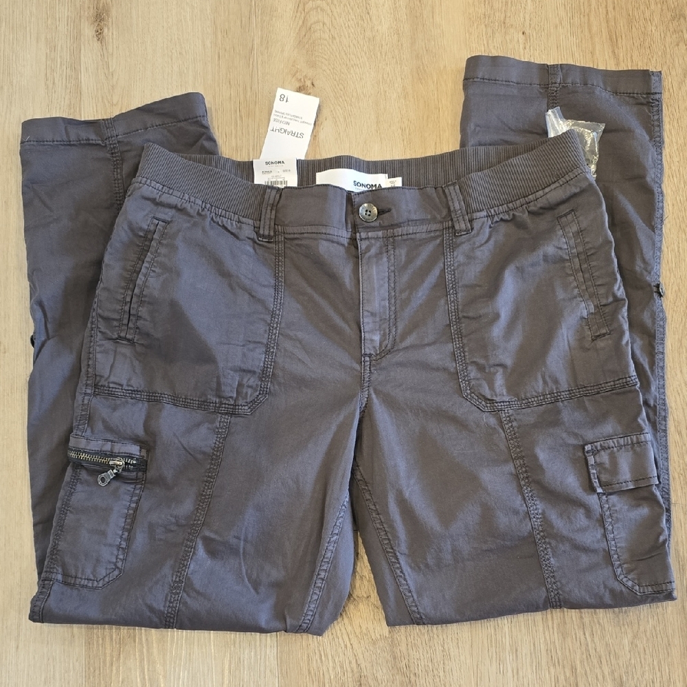 NWT Sonoma Charcoal Cargo Straight Pants Sz 18